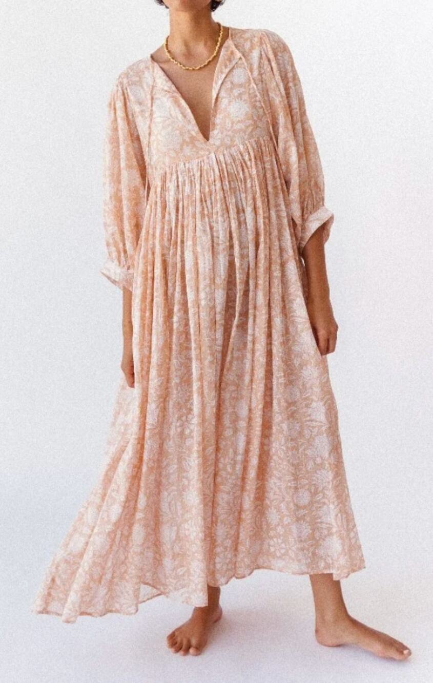 NEW Daughters Of India Kyra Maxi Dress Apricot Blush Jaal Block 100% cotton 3XL